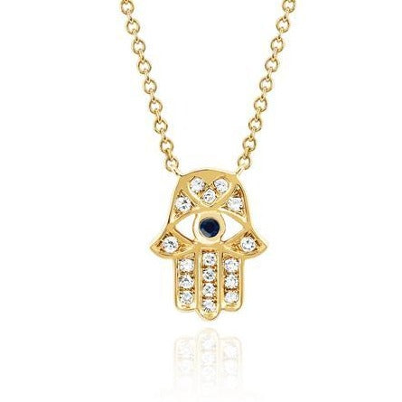 Diamond Blue Sapphire Hamsa Necklace