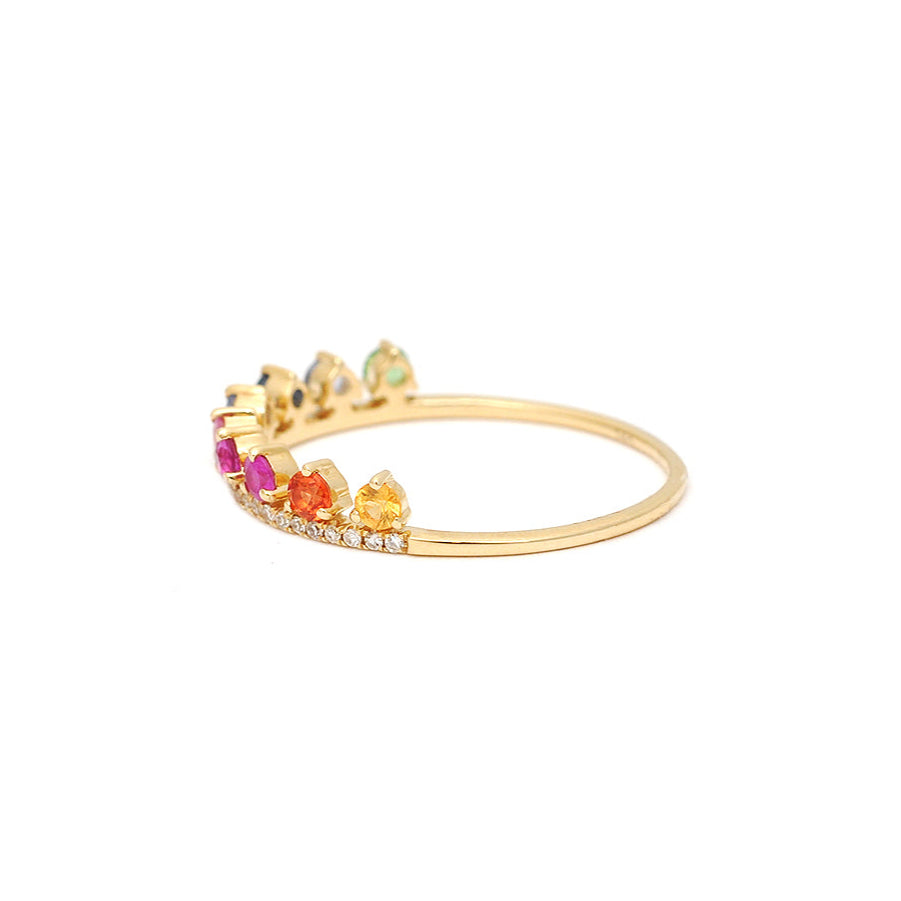 Pave Diamond Band Rainbow Crown Ring