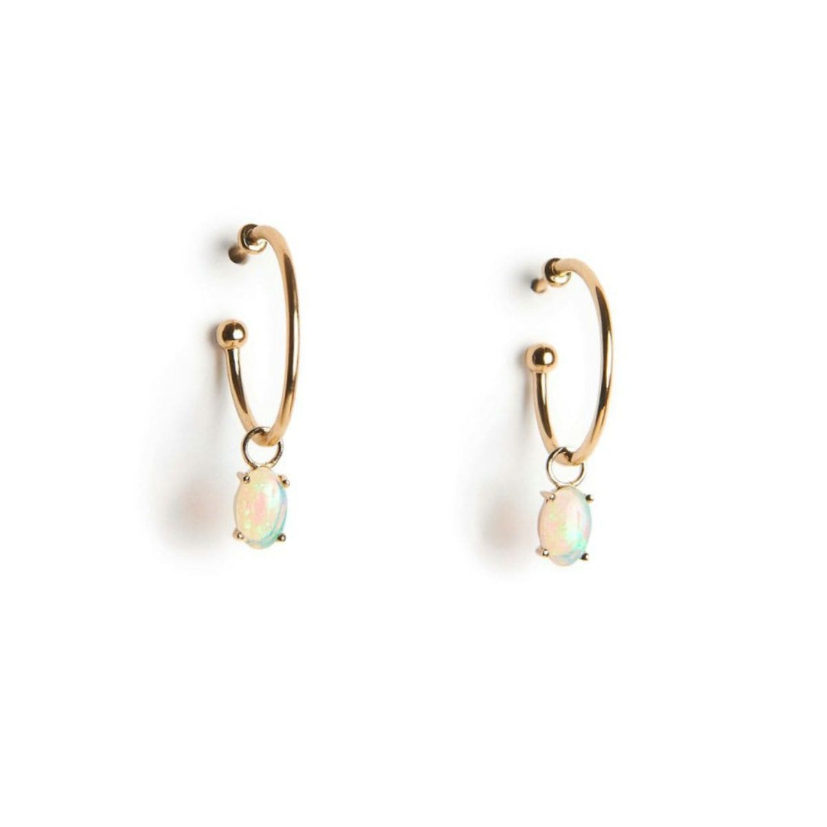 Oval Opal Drop Gold Hoop Earrings