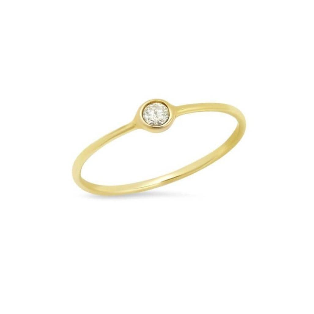 Small Round Diamond Solitaire Gold Bezel Ring Caitlin Nicole