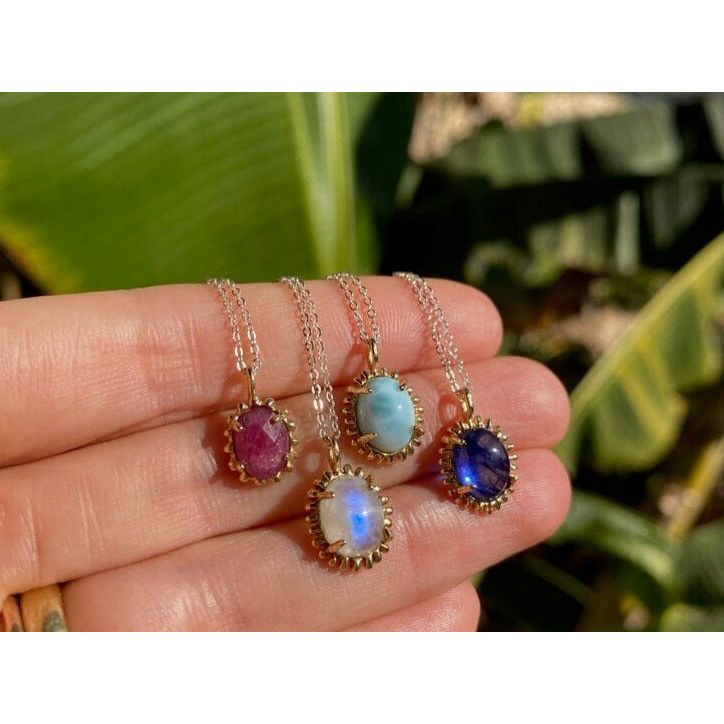 Blue Sapphire Solar Flare Charm Necklace