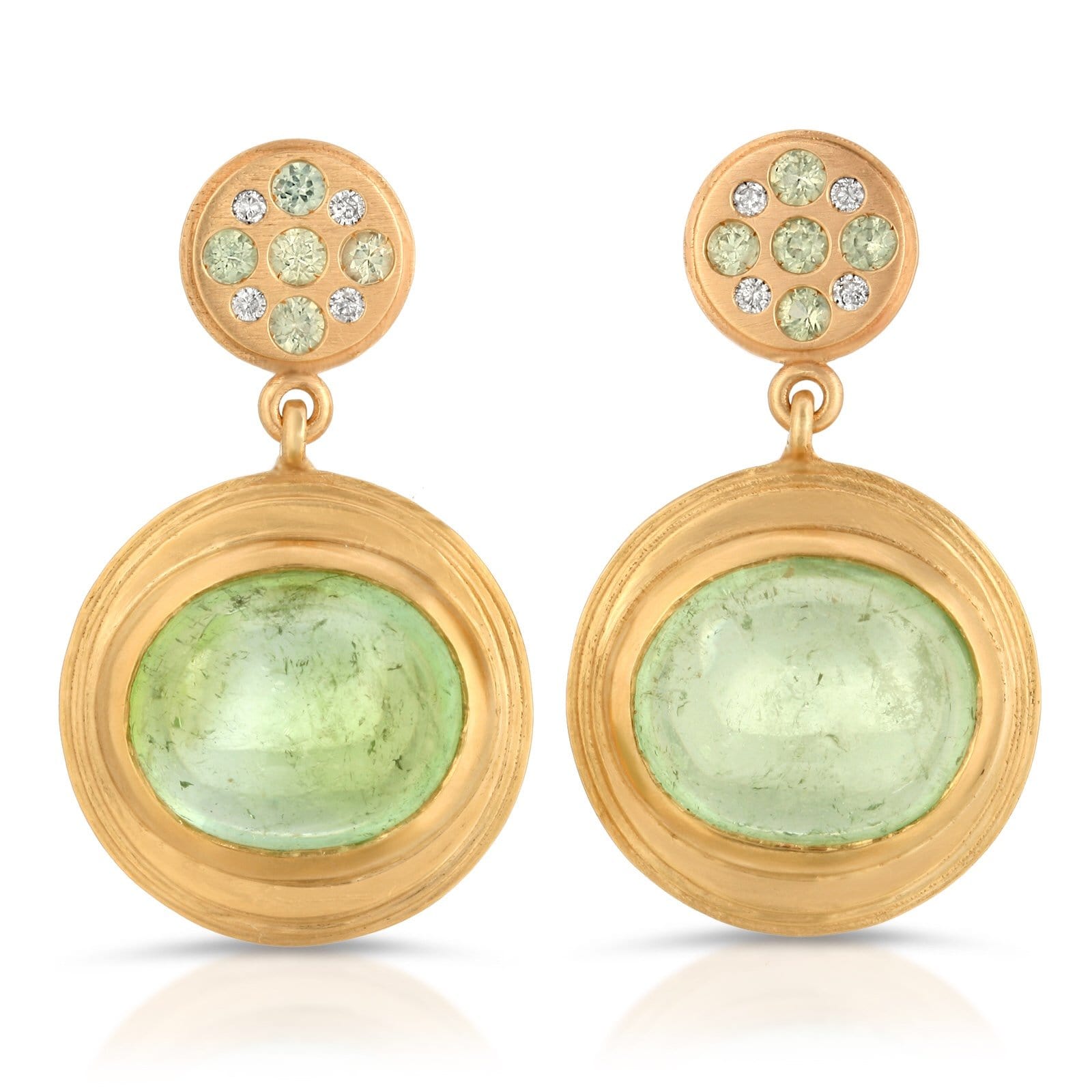 Spring Drop Green Tourmaline Mint Sapphire Diamond Earrings