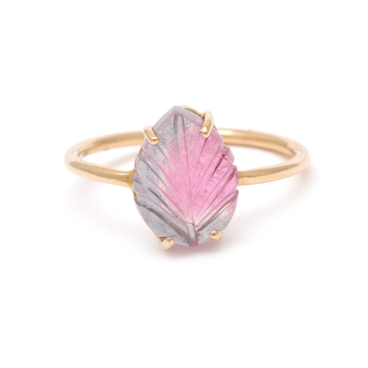 Pink Tourmaline Carved Leaf Ring