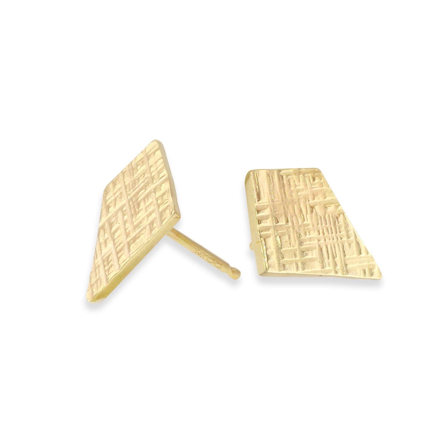 crosshatch trapezoif shape gold textured studs amanda lockrow