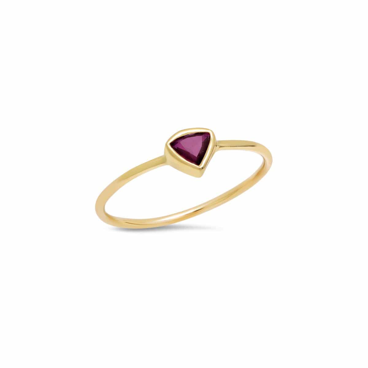 Dark Pink Tourmaline Trillion Cut Yellow Gold Ring Caitlin Nicole Curated Los Angeles