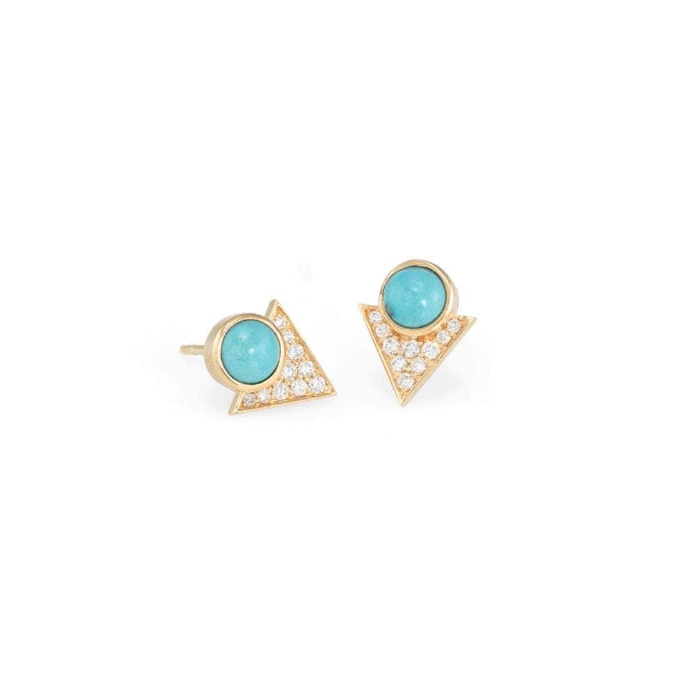 Turquoise Gold Pave Diamond Triangle Studs